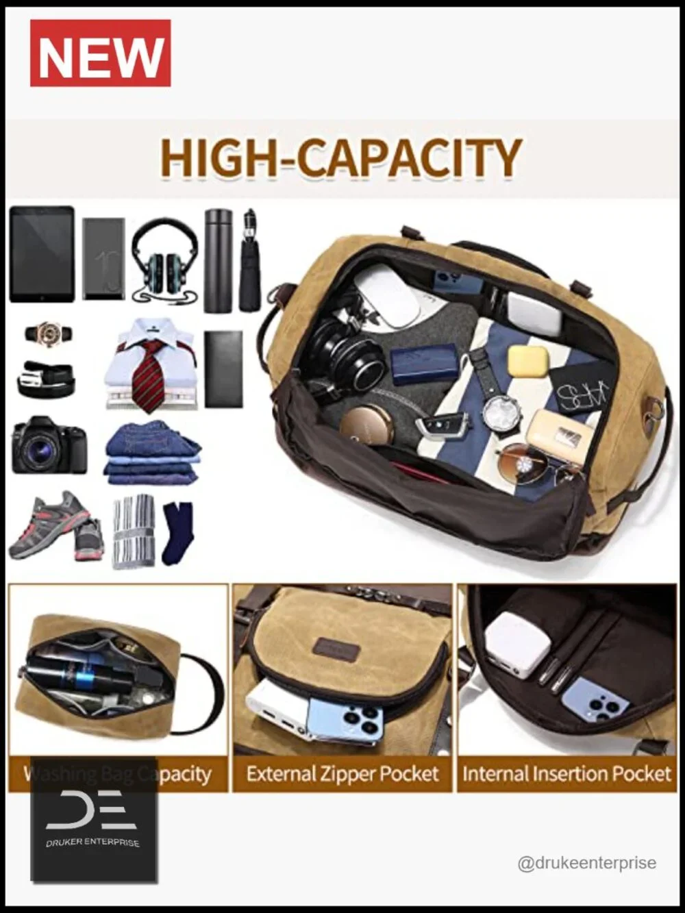 Canvas Leather Weekender Bag with Shoe Compartment Travel Duffel